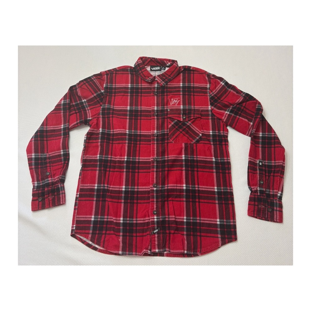 Vans Mens Small Red Black Plaid cowboy corduroy shirt shacket Western Goth